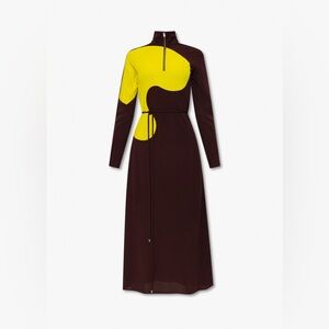 Tory Burch Elegant Long Sleeve Dress in Yellow and Brown Size 6